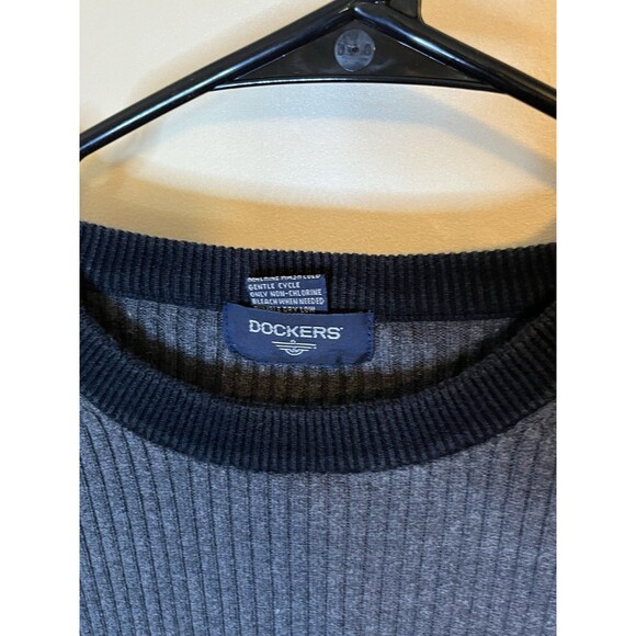 Dockers Mens XL Ribbed Knit Gray Black Long Sleeve Pullover Sweater 100% Cotton - Picture 2 of 4